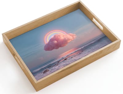 Dienblad hout 40x30 cm - Schootdienblad - Wolk - Regenboog - Zee - Borrelplank rechthoek - Plateau dienbladen