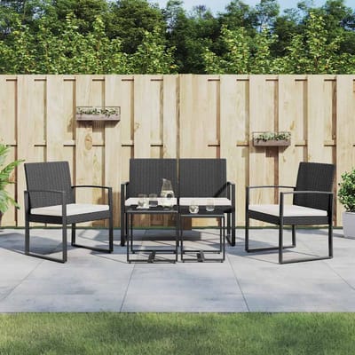 vidaXL - 5-delige - Tuinset - met - kussens - polypropeen - rattan - zwart