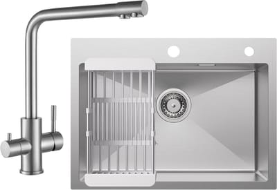 CECIPA max Spoelbak RVS 60x45CM - Spoelbak Keuken Met 3 Wege Keukenkraan - Multifunctionele Spoelbak - Spoelbak Met Afdruiprek - Spoelbakken Keuken - Wasbak Keuken - RVS
