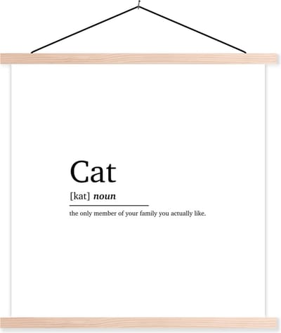 Posterhanger incl. Poster 40x40 cm - Schoolplaat - Spreuken - Quotes - Woordenboek - Kat definitie - Cat - Textielposter - Blanke latten