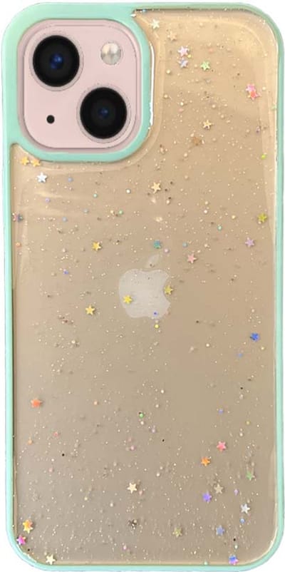 Smartphonica iPhone 13 TPU hoesje doorzichtig met glitters - Blauw geschikt voor iPhone 13
