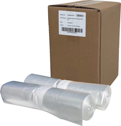 Containerzakken 240 liter transparant - 65/25x140cm T70 LDPE - Doos 5 rollen à 10 stuks | Vlarema
