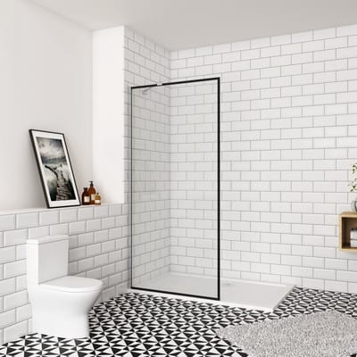 80x195cm inloopdouche-douchecabine,8mm mat zwart kader en raste gehard glas,makkelijk schoon te maken,antikalk,stabilisatiestang 45cm,glanzend chroom profiel