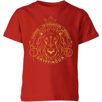 Harry Potter Gryffindor Lion Badge kinder t-shirt - Rood - 98/104 (3-4 jaar)