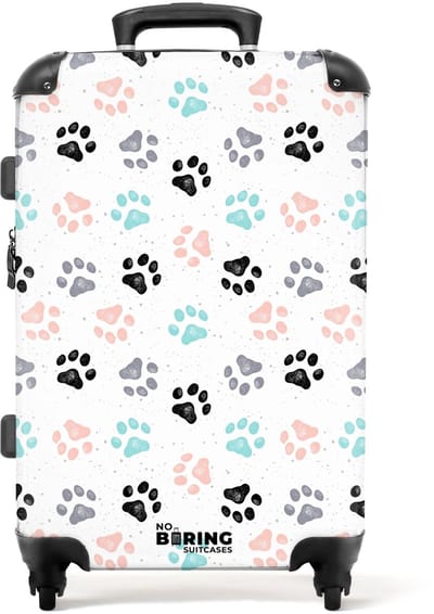 NoBoringSuitcases.com - Grote koffer - Honden poot patroon gekleurd - Kinderkoffer geschikt voor jongen en meisjes - Reiskoffer met 4 wielen - Trolley op wieltjes - Rolkoffer groot kinderen - 72 liter - Ruimbagage valies 20kg