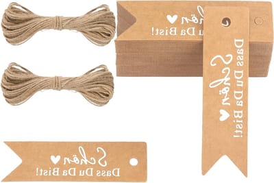 Klein Trouwhanger voor Gastcadeaus, Bruin en Wit, Kraft Papier Etiketten met Jute Touw voor Unieke Gastgeschenken op je Bruiloft