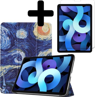 Hoesje - Geschikt voor Apple iPad Air 4 (2020) - 10.9 inch - 4e Generatie - Met Screenprotector - Hardcover Book Case - Trifold Bookcase Hoes - Hard Cover - Tablethoes - Sterrenhemel
