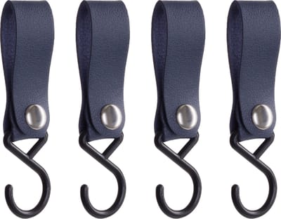 QUVIO Ophanghaak met leren bandje - Kledinghaken - Kledinghangers - Opbergen - Haken - Keukenhaken - Kunststof - Leer - Ophanghaken - Set van 4 - Blauw