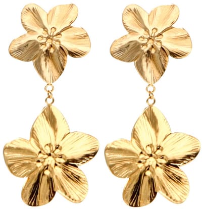 Oorbellen bloemen - RVS - goudkleurig - 6 cm