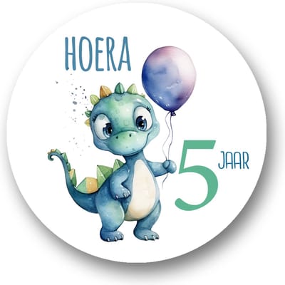 25x Sluitsticker Hoera 5 jaar Dino | Traktatie Sticker | Dino sticker | 40 mm | Sluitzegel Feest| Sluitsticker | Traktatie - Verjaardag - Kinderfeest - Kinderverjaardag - Traktatiestickers Pimp Studio