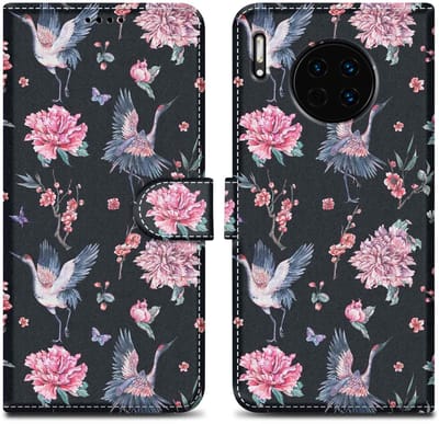 Cadorabo Hoesje geschikt voor Huawei MATE 30 - Design Kraan & Bloemen No. 9 - Beschermhoes Case Cover met magnetische sluiting, standaardfunctie en kaartvakje