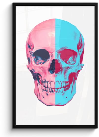 Poster in lijst - Fotolijst 60x90 cm - Posters - Schedel - Grafisch - Roze - Verdeeld - Posterlijst zwart - Decoratie - Wanddecoratie woonkamer - Muurdecoratie slaapkamer