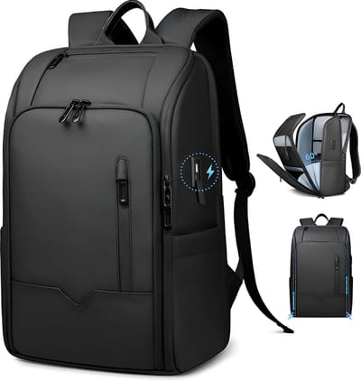 CarryQuest® - Reisdagrugzak - USB Duurzame Heren Rugzak - Werkaktentas - Grote Capaciteit + Waterbestendig + Slimme Opbergruimte - Zwart