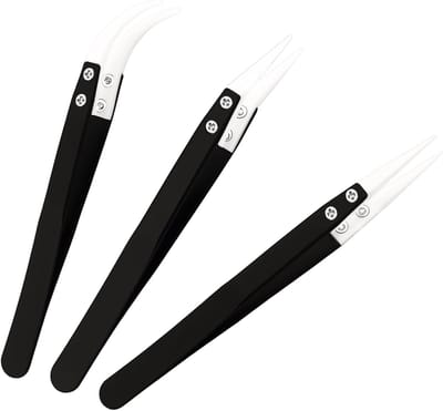 Set van 3 Precisie Keramische Pincetten - Niet-geleidend, Antimagnetisch en Hittebestendig Gereedschap voor Elektronische Reparaties met Puntige en Gebogen Tips