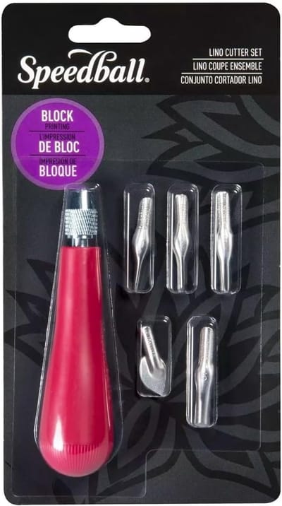 Linoleum Snijset Assortiment met Handvat en 5 Scherpe Stalen Gutsen
