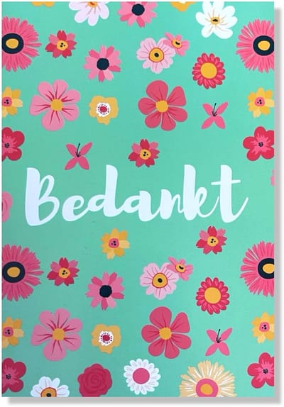 Bedankt Wenskaart - Bloemetjes - 12x17cm - gevouwen kaart Inclusief envelop