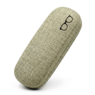 Groen brillenkoker brillendoos unisex met stoffen buitenkant en metalen doos – stevige brillen koker voor optische bril of zonnebril – compacte harde brillen case met textiel bekleding en brillen icoon