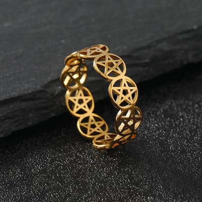 YILUOCD Roestvrijstalen Pentakelring Geometrische Pentagramring voor Vrouwen Wicca Beschermingsamulet Holle Ster Kerstsieraden 9