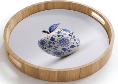 Dienblad rond 40x40 cm - Schootdienblad hout - Appel - Blauw - Klassiek - Borrelplank rechthoek - Plateau houten dienbladen
