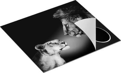 Chefcare Inductie Beschermer Leeuw en Leeuwin - Kleur - Zwart Wit - 60x50 cm - Afdekplaat Inductie - Kookplaat Beschermer - Inductie Mat
