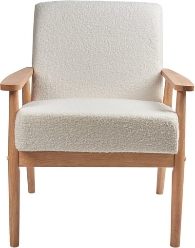 ESRUM - Fauteuil - Gebroken wit - Bouclé/Licht hout