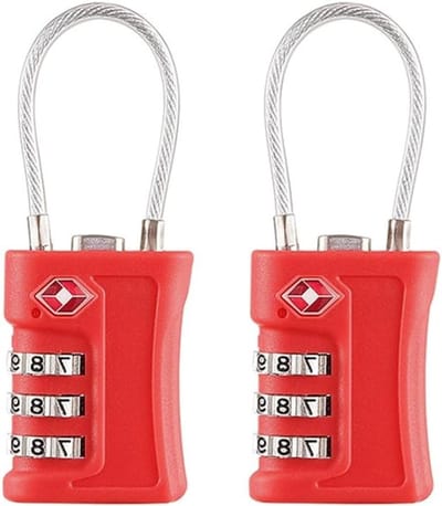 Set van 2 TSA Bagagesloten, 3-Cijferige Combinatiesloten voor Rugzakken, Koffers en Reisbagage, Rood
