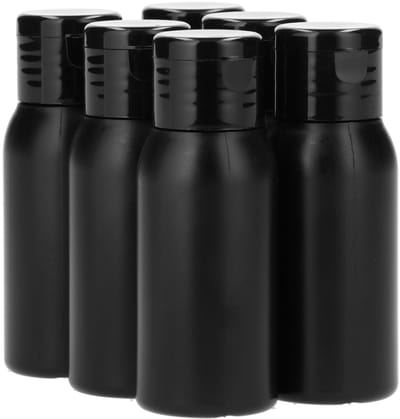 6 x 50 ml ronde fles HDPE zwart + Klepdop zwart - BPA Vrij - Niet Breekbaar - Plastic Flesjes Navulbaar - Met Dop - Lege Flessen - 6 stuks.