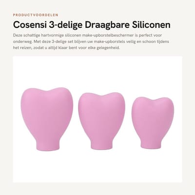 Dailygoods- Make-upborstelhoes Draagbaar - Siliconen Beschermkap - Hartvormig - Cosmetische Borstelbeschermer - 3-delige Set - Voor Dames en Meisjes - Borstelbescherming