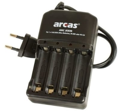 Arcas 207 02009 - oplader voor Ni-MH batterijen met 4 onafhankelijke laadkanalen, laadt 1 tot 4 AA of AAA batterijen op, zonder automatische uitschakeling