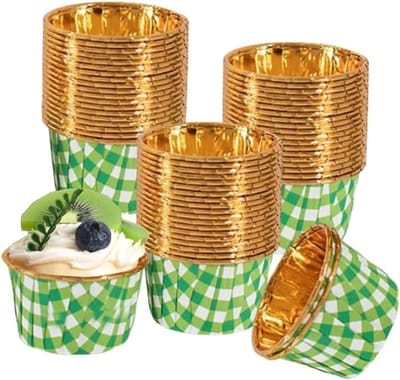 Mini Cupcake Liners 3.5oz - 100 Stuks Wegwerp Muffin Cups en Cupcake Wrappers voor Feestjes, Bruiloften en Verjaardagen, Groen Geruit Design