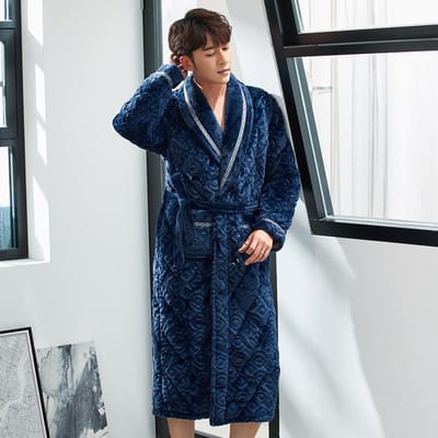 Dikke 3 Lagen Warme Winter Badjas Heren Zachte Flanel Gewatteerde Lange Kimono Badjas Mannelijke Kamerjas voor Heren Koraalfleece Badjas 3XL gray