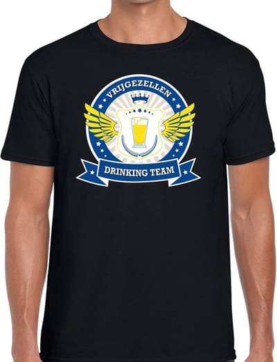 Zwart vrijgezellenfeest drinking team t-shirt heren met blauw en geel - Vrijgezellen team kleding mannen S