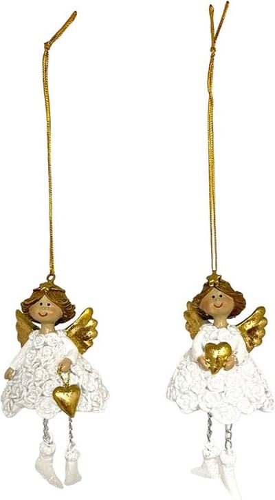 Home Society - Set/2 - Ornamenten - Engeltjes - Angel - Odile - Wit/Goud