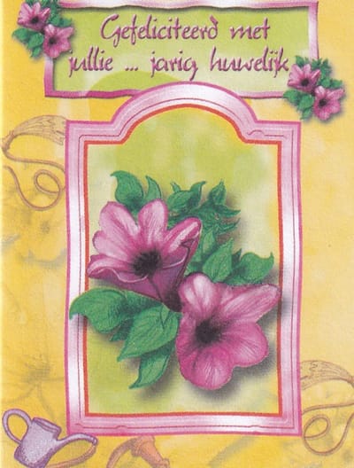 Bloemenkaartjes - 25 Stuks - Mini Kaartjes - 5 x 6,5 cm - Bloemist - Kadootjes - Gefeliciteerd met jullie ... jarig huwelijk - JK-269