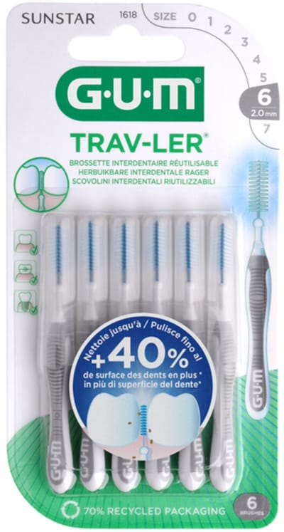 GUM Trav-Ler Ragers Grijs 2.0mm - 3 x 6 stuks - Voordeelverpakking