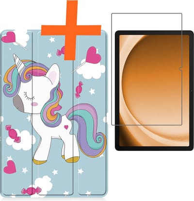 Hoesje - Geschikt voor Samsung Galaxy Tab A9 - Met Screenprotector - Trifold Bookcase - Hard Cover - Hardcover Book Case - Tablet Hoes - Eenhoorn