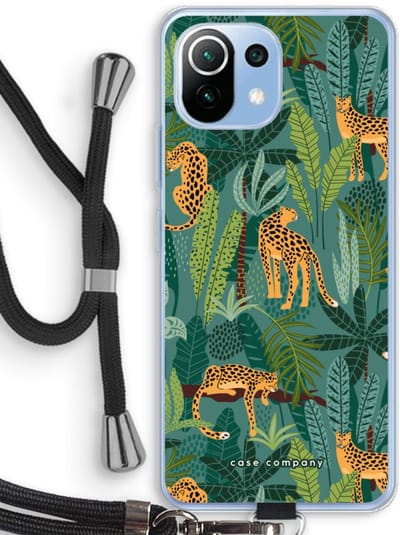 Case Company® - Hoesje met koord geschikt voor Xiaomi Mi 11 Lite hoesje met Koord - Luipaard 2 - Telefoonhoesje met Zwart Koord - Bescherming aan alle Kanten en Over de Schermrand