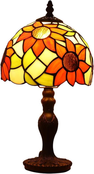 Vintage Tafellamp met Glas-in-Lood Lampenkap (20 cm) - Sfeervolle Bureaulamp