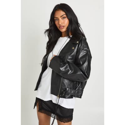 boohoo Dames Bikerjack met bontvoering | Black | Maat: 8