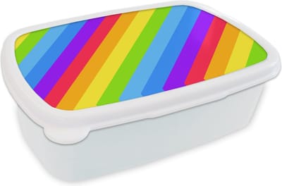 Broodtrommel Wit - Lunchbox - Brooddoos - Regenboog - Patronen - Pride - 18x12x6 cm - Volwassenen
