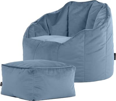 Lichtblauwe Fluwelen Zitzak Fauteuil met Voetsteun voor Volwassenen - Luxe en Comfortabel Meubilair voor Woonkamer en Slaapkamer