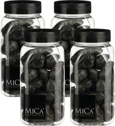 Mica Decorations decoratie stenen - 4x - groot - 650ml - antraciet mix - hobby steentjes - sier stenen