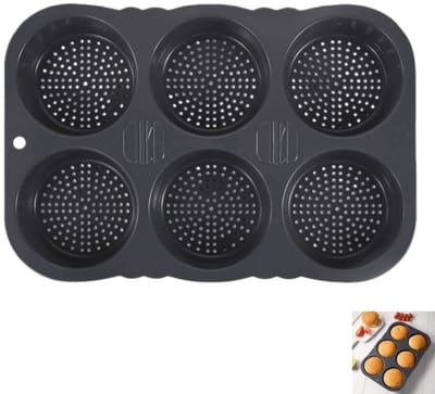 1 stuk - siliconen hamburgerbroodjesvormen - 10 cm hamburgerbroodjesvorm - geventileerde bakvorm met 6 holtes - voor hamburgerbroodjes en hotdogbroodjes - grijs - 34.5×23.5×4cm