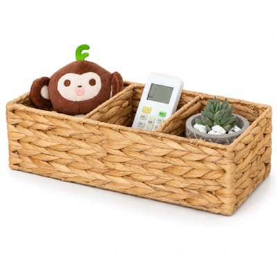 VHV - Badkamer organizer - Opbergmand - Toilet organizer - Handgeweven - 3 vakken - Voor gastendoekjes en toiletrollen - Voor bovenop het toilet - 36*15*10cm - Natuurkleur