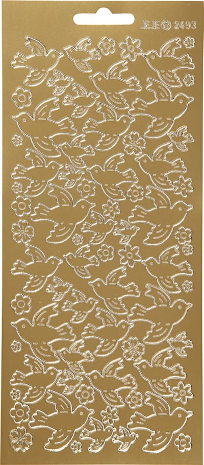 Stickers, duiven, vel 10x23 cm, goud, 1 vel