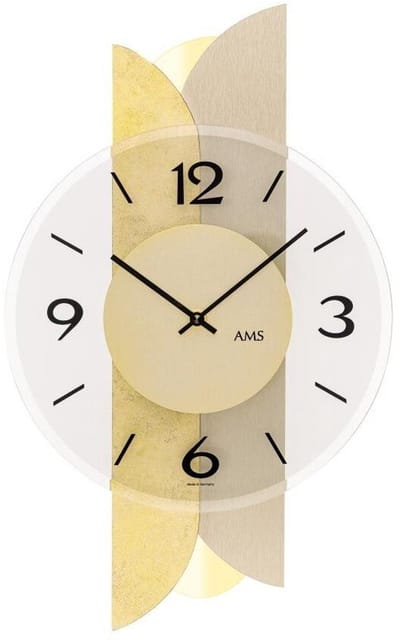 AMS W9643 - Wandklok - Analoog - Hout - Mineraal glas - Goudkleurig - Geel