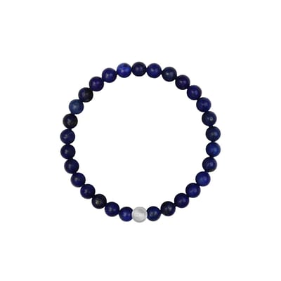 CO88 Collection 8CB-91113-S-M Stenen Armband Lapis Lazuli - 6mm - 17,5cm - Rekbaar - Blauw