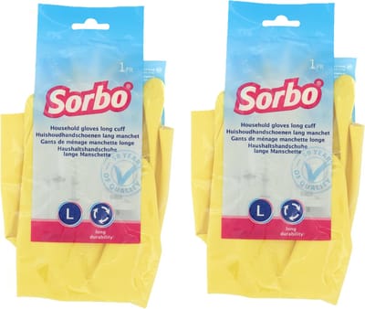 Sorbo Huishoudhandschoenen - 2x - maat L - geel - extra lang - schoonmaakhandschoenen