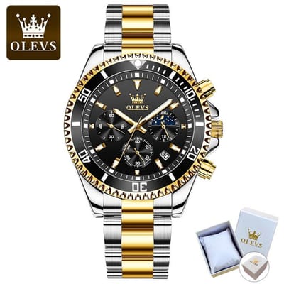 OLEVS 2870 met geschenkdoos multifunctionele chronograaf drie ogen groen water geest waterdicht herenhorloge heren zwart