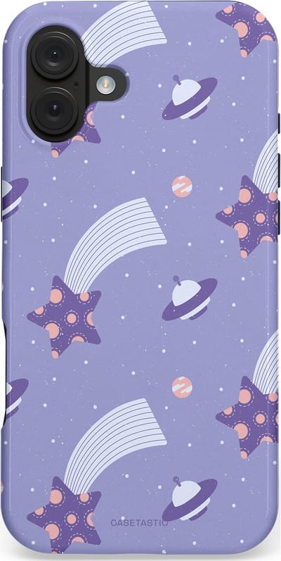 Casetastic hoesje geschikt voor Apple iPhone 16 Plus - MagSafe - Dubbellaagse bescherming - Sterrenhemel Lila - Fashion Case - Lavendel Lichtgrijs